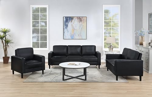 Coaster Home Furnishings Ruth 3-Piece Upholstered Track Arm Faux Leather Sofa Set Black
