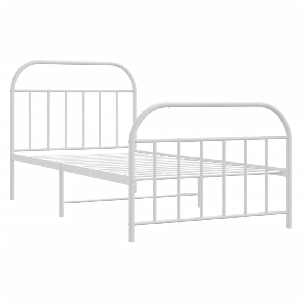 vidaXL Single Metal Bed Frame with Extra Storage Space, Headboard and Footboard, Durable Steel Construction - Perfect for Bedroom, White, 39.4&quot;x78.7&quot;.