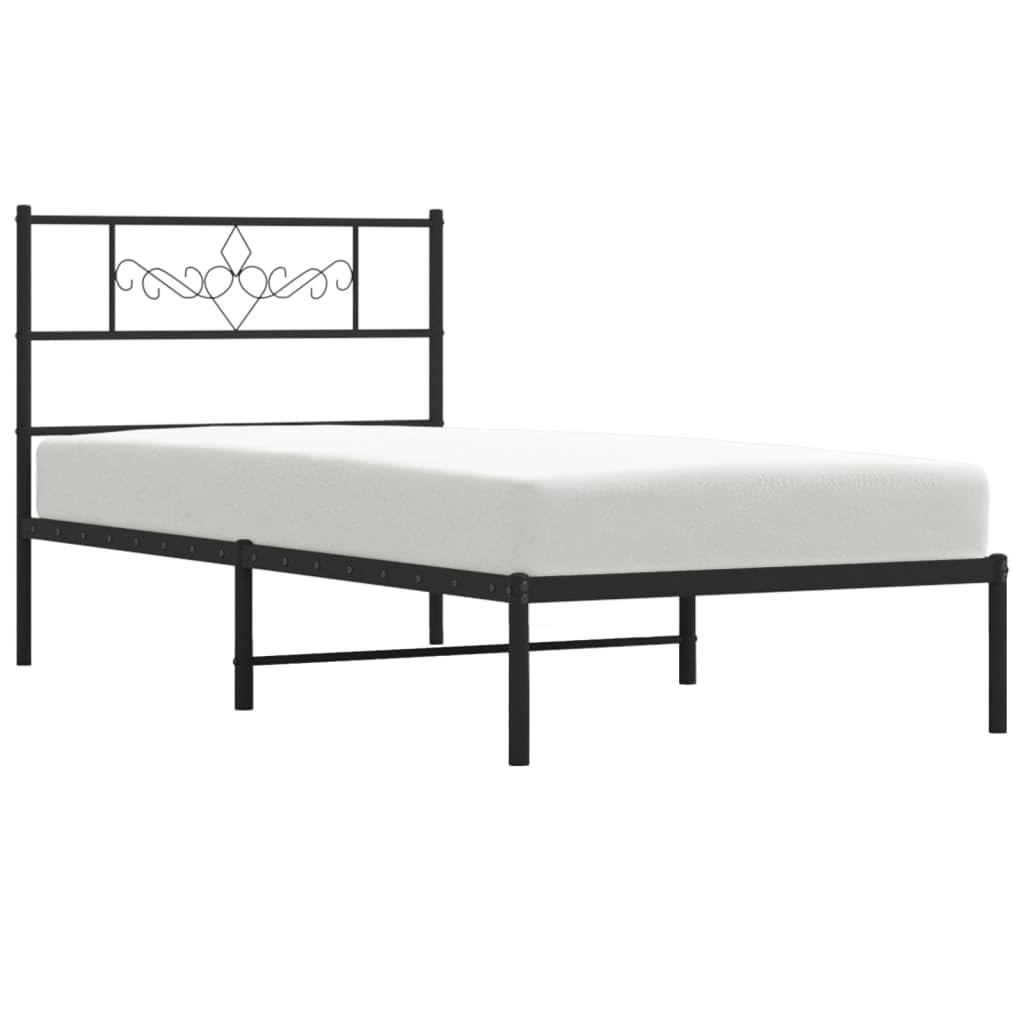 vidaXL 12 Inch Modern Black Twin XL Bed Frame with Headboard, Sturdy Metal Platform Bed Frame & Slats, Extra Under Bed Storage, No Box Spring Needed, Without Mattress