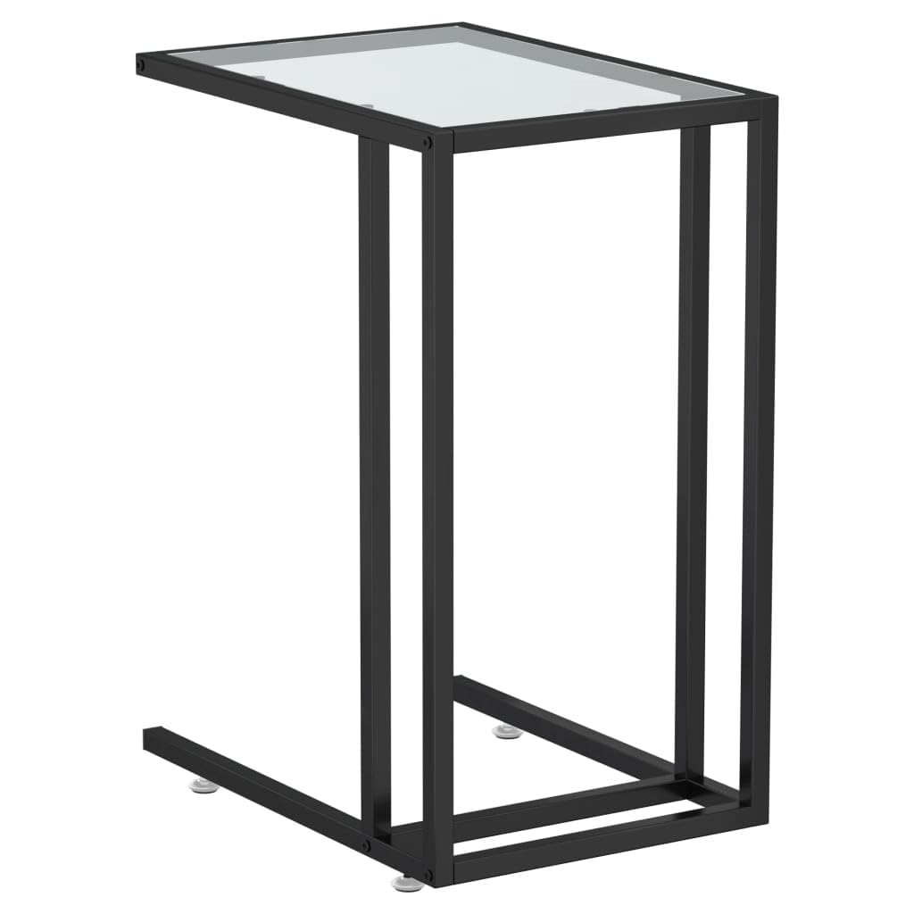 vidaXL Stylish Computer Side Table - Transparent Black, Tempered Glass and Powder-Coated Iron - Home Office Living Room Furniture