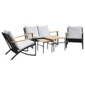 vidaXL 5 Piece Balcony Furniture Set - Black Steel with Light Gray Cushions, Outdoor Chair & Bench Seating for Patio/Garden/Terrace Combination Lounge Furniture