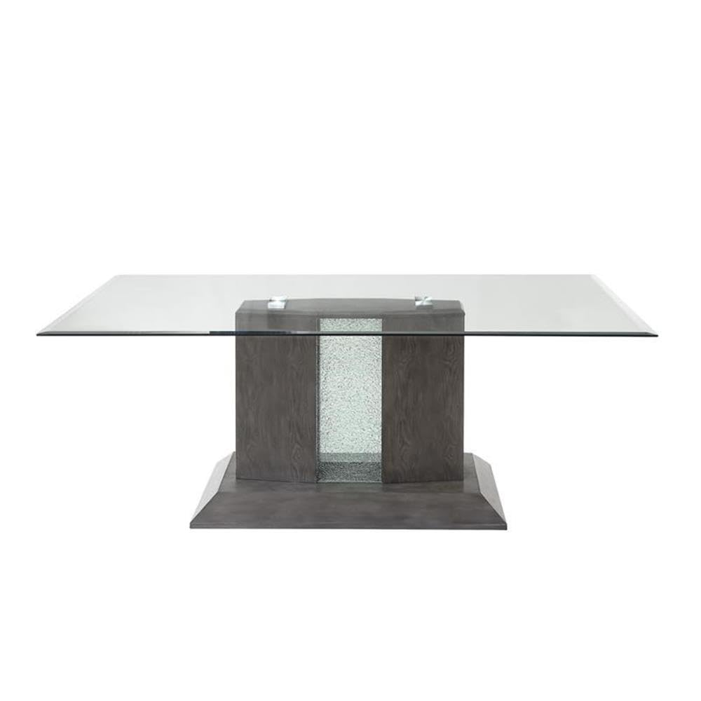 Acme Bernice Dining Table in Gray Oak & Glass Top