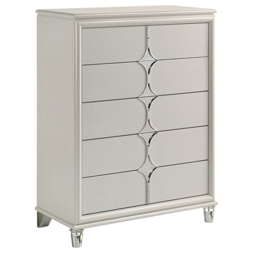 Coaster Home Furnishings Olivia Contemporary Wood 5-Drawer Bedroom Chest of Drawers Chiffonier Clothing Storage Cabinet Bedroom Armoire Tall Dresser Organizer Unit White 224955