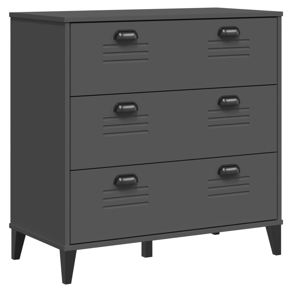 vidaXL Anthracite Gray Drawer Chest - Solid Pine Wood with 3 Pull-Out Drawers and Ample Storage for Home/Living Room/Office