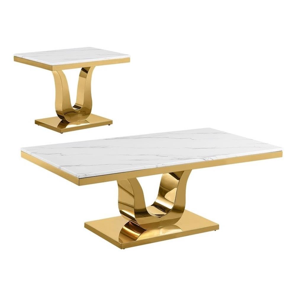 Best Quality Furniture Ct27-8 Coffee Table Set, White/Gold