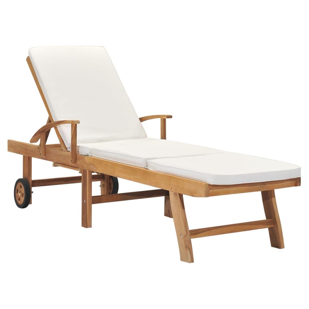 vidaXL Adjustable Solid Teak Wood Sun Lounger - Thumbnail 2
