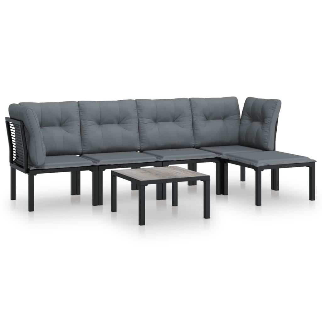 vidaXL Black and Gray 4-Piece Patio Lounge Set with Footstool - Outdoor Poly Rattan Garden Seating Solution - Sturdy and Durable Steel Frame Modular Design