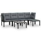 vidaXL 5-Piece Patio Lounge Set - Black & Gray, Weather-Resistant PE Rattan, Durable Powder-Coated Steel Frame, Comfortable Backrest & Cushions, Flexibly Moveable & Reconfigurable