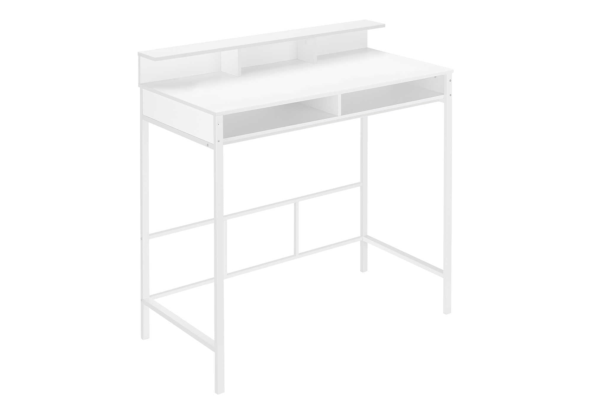 Monarch Specialties 7701 Computer Desk, Home Office, Standing, Storage Shelves, 48' L, Work, Laptop, Laminate, Contemporary, Modern Desk-48 Height, 47.25' L x 23.75' W x 47.5' H, White/White Metal