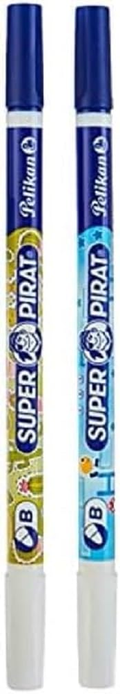 Pelikan Super-Pirat Royal Blue/Ink Eradicator Pen, Fine Tip On Pen, Broad Tip On Eradicator, 2 Pack (921734), 5.000