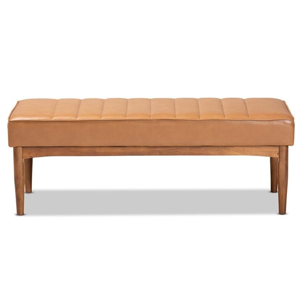 Baxton Studio Daymond Mid-Century Modern Tan Faux Leather Upholstered and Walnut Brown Finished Wood Dining Bench