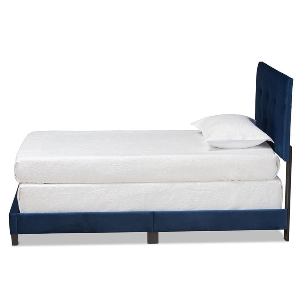 Baxton Studio Caprice Modern and Contemporary Glam Navy Blue Velvet Fabric Upholstered Twin Size Panel Bed