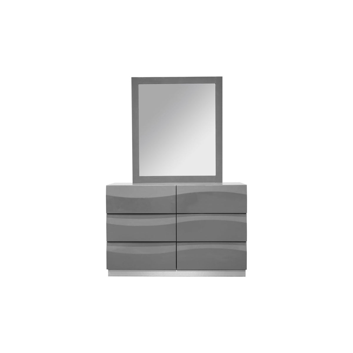 Best Master Leon 2-Piece Poplar Wood Dresser And Mirror Set In Gray High Gloss