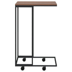 vidaXL Black Side Table with Wheels, C-Shaped Engineered Wood and Iron Frame, Ideal as Coffee Table, Sofa Table, Bedside Shelf