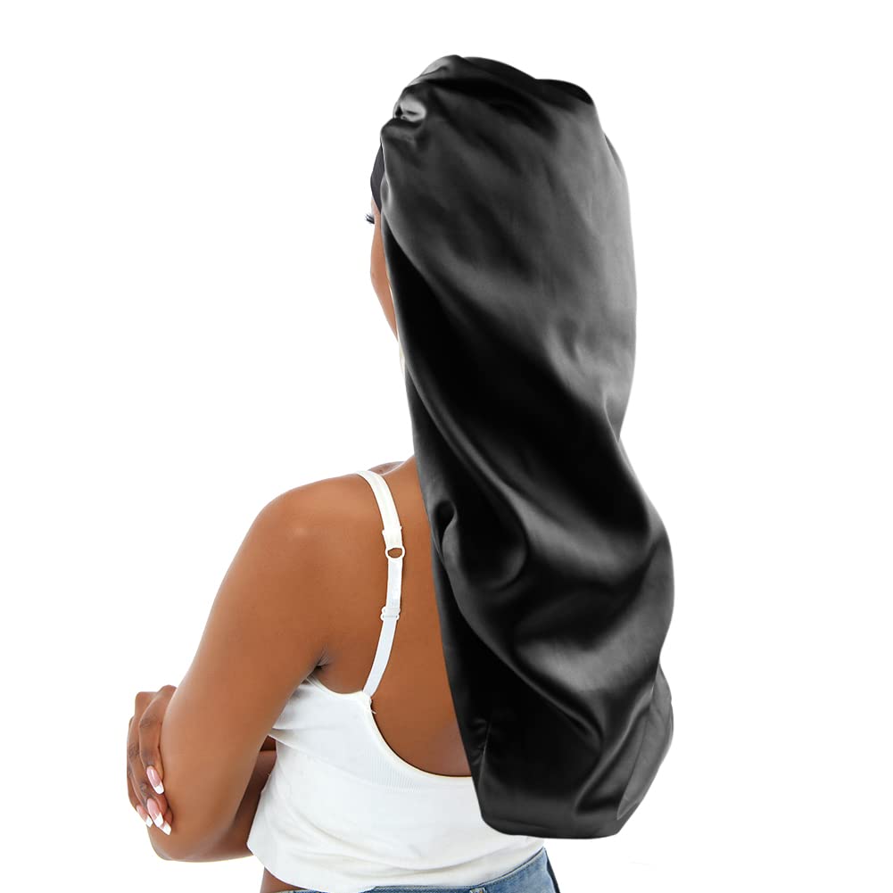 Sent Hair Extra Large Satin Hair Bonnet for Women, Double-Layer Elastic Night Sleeping Cap with Tie Band for Braids/Curly/Long H