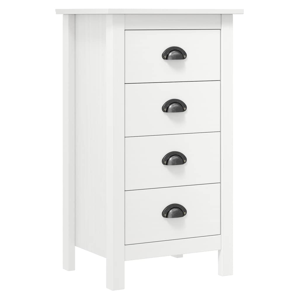vidaXL Solid Pine Wood Sideboard Hill in White with 4 Drawers - Compact Storage and Display Solution for Bedroom, Living Room and Hallway