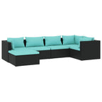 vidaXL 6-Piece Patio Lounge Set in Black Poly Rattan - Modular Seating Arrangement with Water-Resistant Blue Cushions for Outdoor Spaces