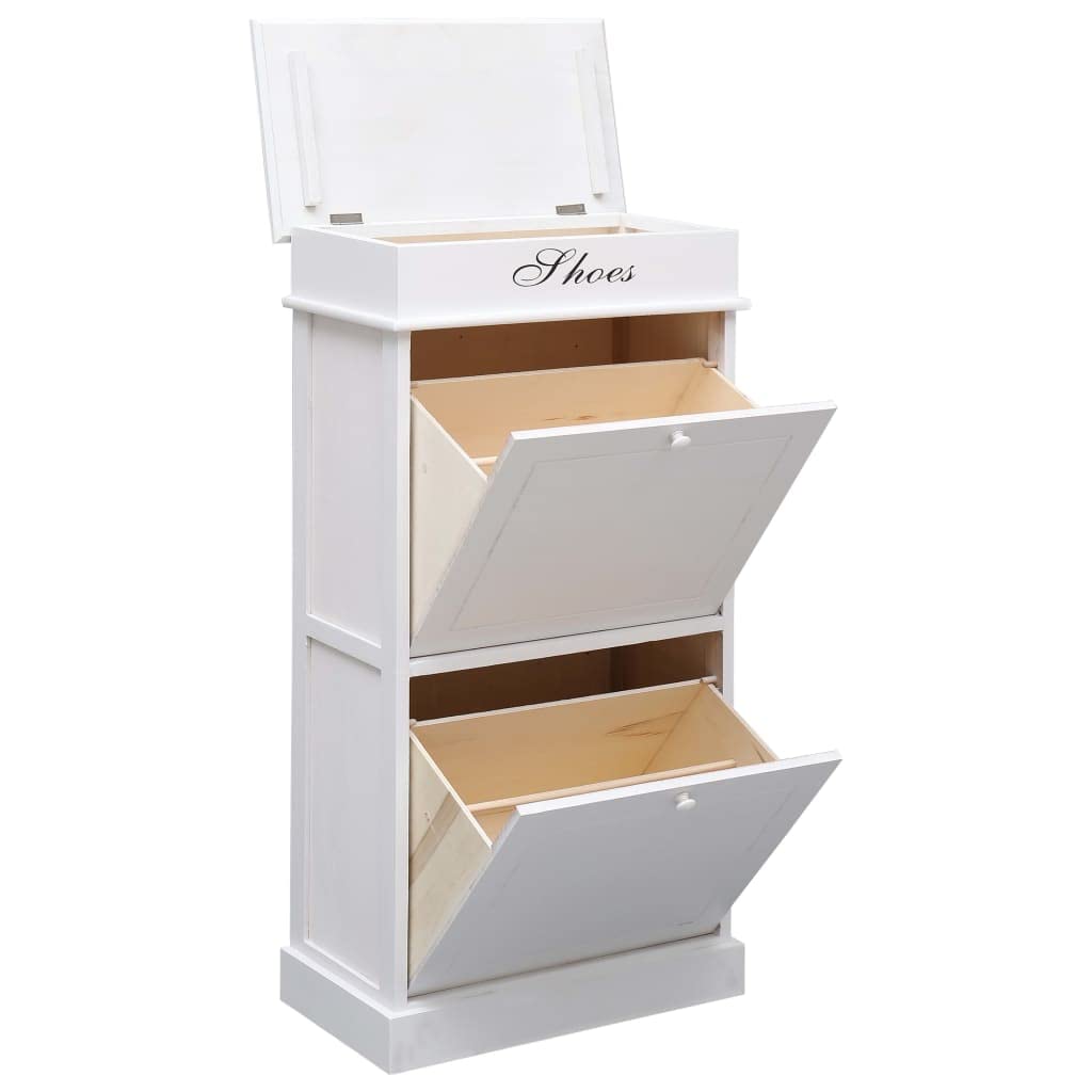 vidaXL Shoe Cabinet - Sleek White - Paulownia Wood and MDF Construction - Capable of Storing 10 Pairs of Shoes - Extra Storage for Shoe Accessories - Easy to Assemble