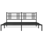 vidaXL Metal Bed Frame King Size with Headboard - Black Powder-Coated Steel - 76"x79.9" - Breathable Mattress Support