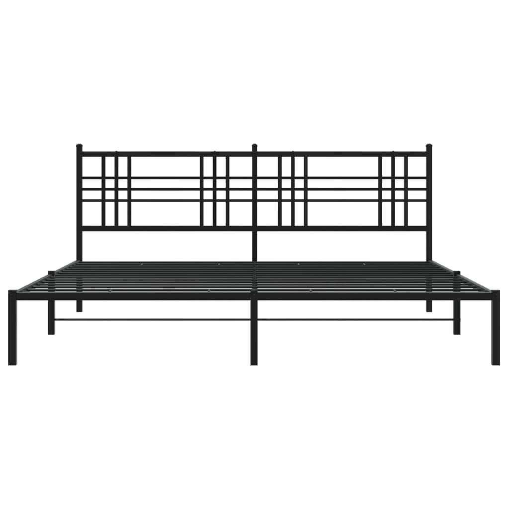 vidaXL Metal Bed Frame King Size with Headboard - Black Powder-Coated Steel - 76"x79.9" - Breathable Mattress Support