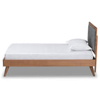 Baxton Studio Laima Mid-Century Modern Dark Grey Fabric Upholstered and Walnut Brown Finished Wood Twin Size Platform Bed