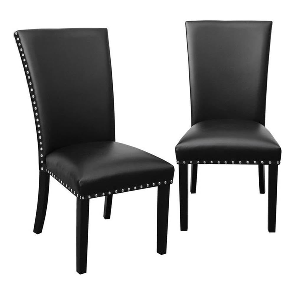 Steve Silver Westby Dining Polyurethane Upholstery, Pewter Nailhead Trim, Tapered Hardwood Legs, Set of 2 Side Chair, 18&quot; L x 25&quot; W x 39&quot; H, Ebony Wood,Black