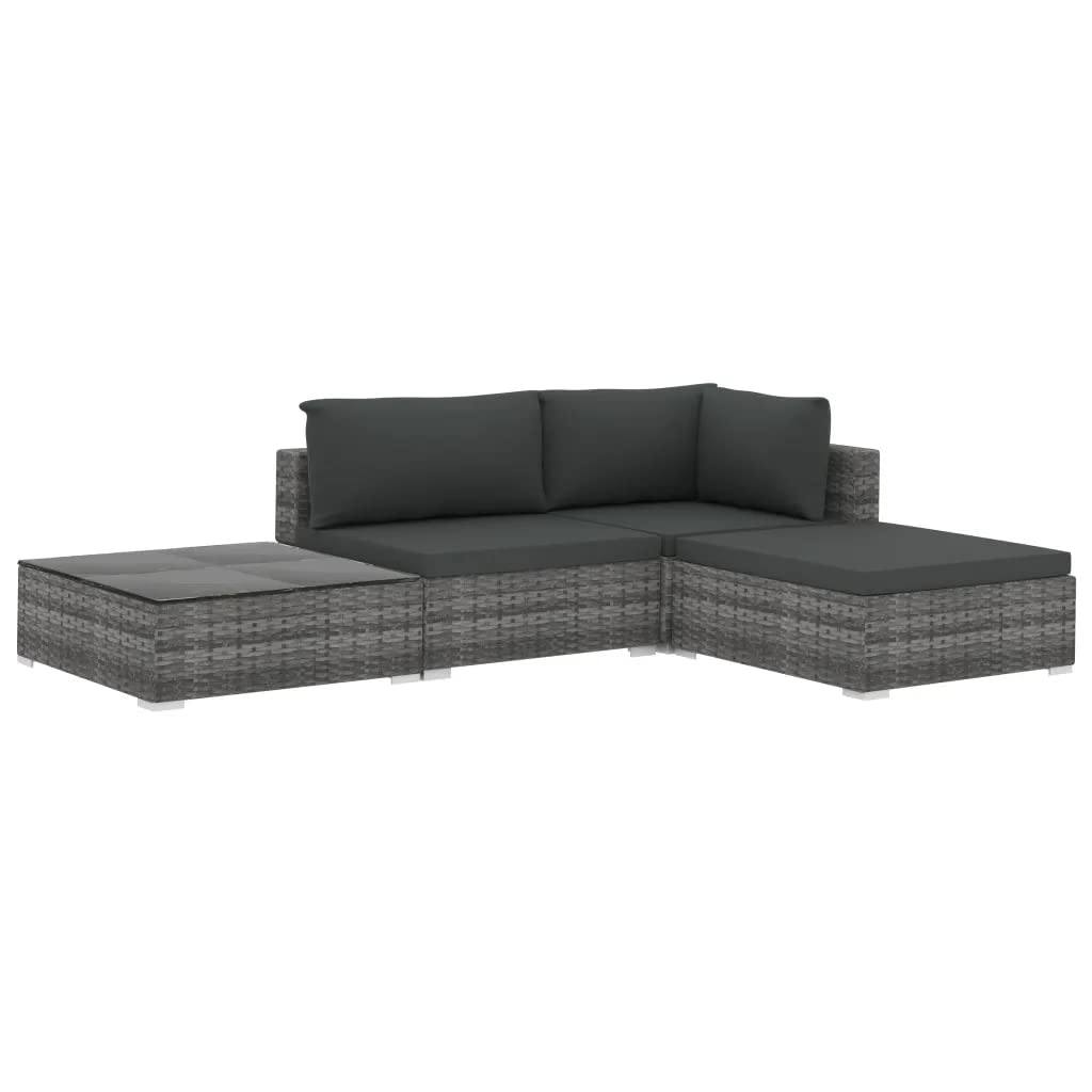 vidaXL 4 Piece Garden Lounge Set with Cushions Poly Rattan Gray
