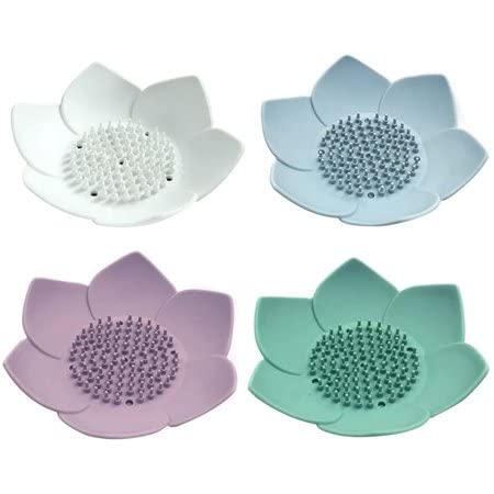 GLIVE (LABEL) Flower Shape Soap Holder Silicone Soap Dish Bathroom Soap Dish Water Drain Holes Soap Case Shower Soap Holder Tray