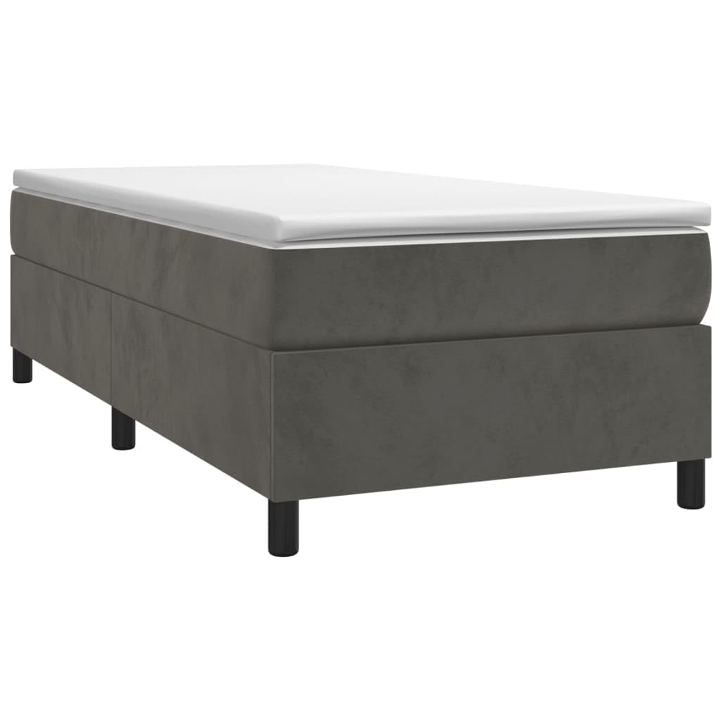 Vidaxl Twin Box Spring Bed Frame - Dark Gray Velvet Polyester Material With Plywood And Engineered Wood - 76&quot; X 39.4&quot; X 13.8&quot; Dimensions.