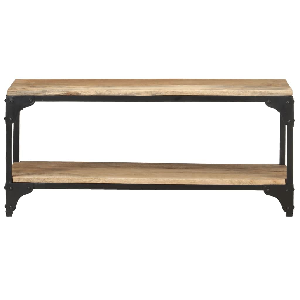 vidaXL Coffee Table - Industrial Style Solid Mango Wood with Black Powder-Coated Steel Frame - Ample Storage for Books and Magazines - Unique Wood Grains Design - Easy Assembly, Brown.