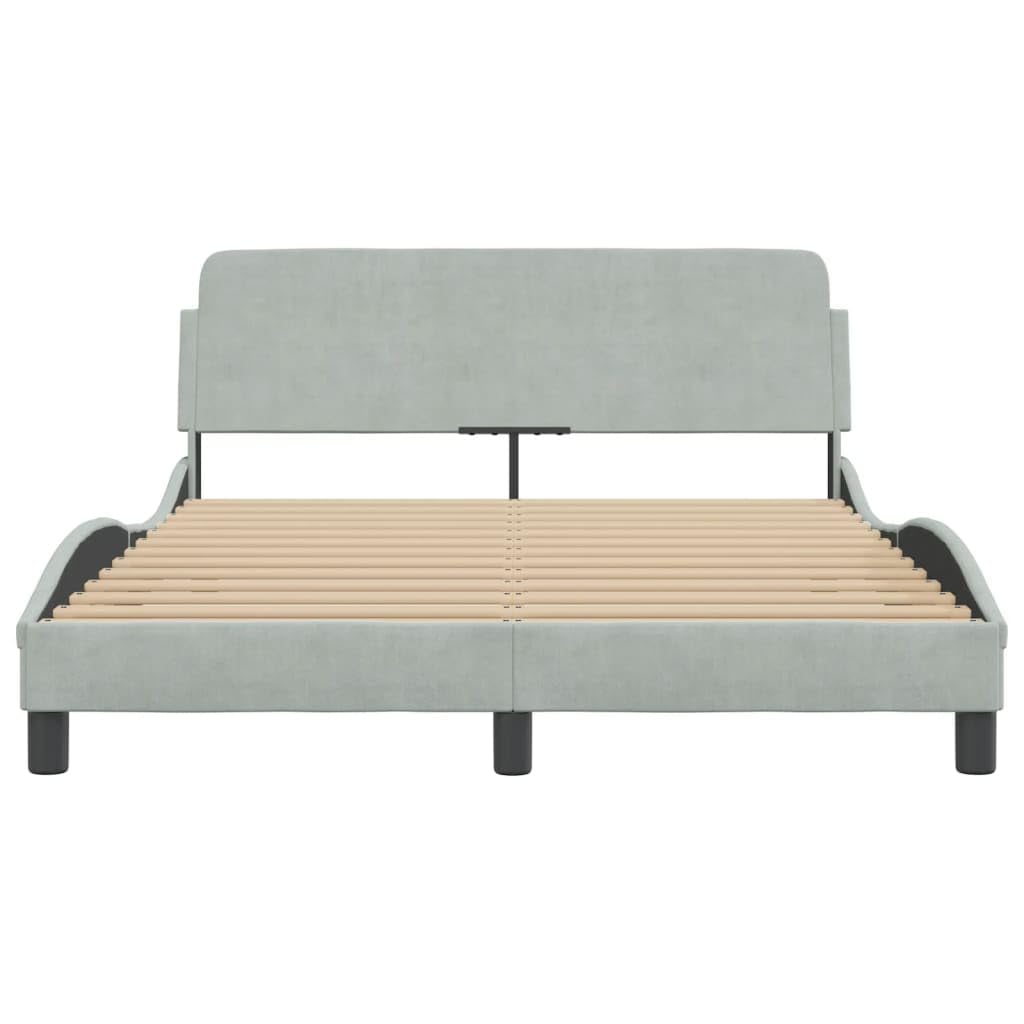 vidaXL Velvet Double Bed Frame with Headboard in Light Gray - Plywood Slats for Stability, 53.9x74.8, Bedroom Furniture