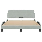 vidaXL Velvet Double Bed Frame with Headboard in Light Gray - Plywood Slats for Stability, 53.9x74.8, Bedroom Furniture