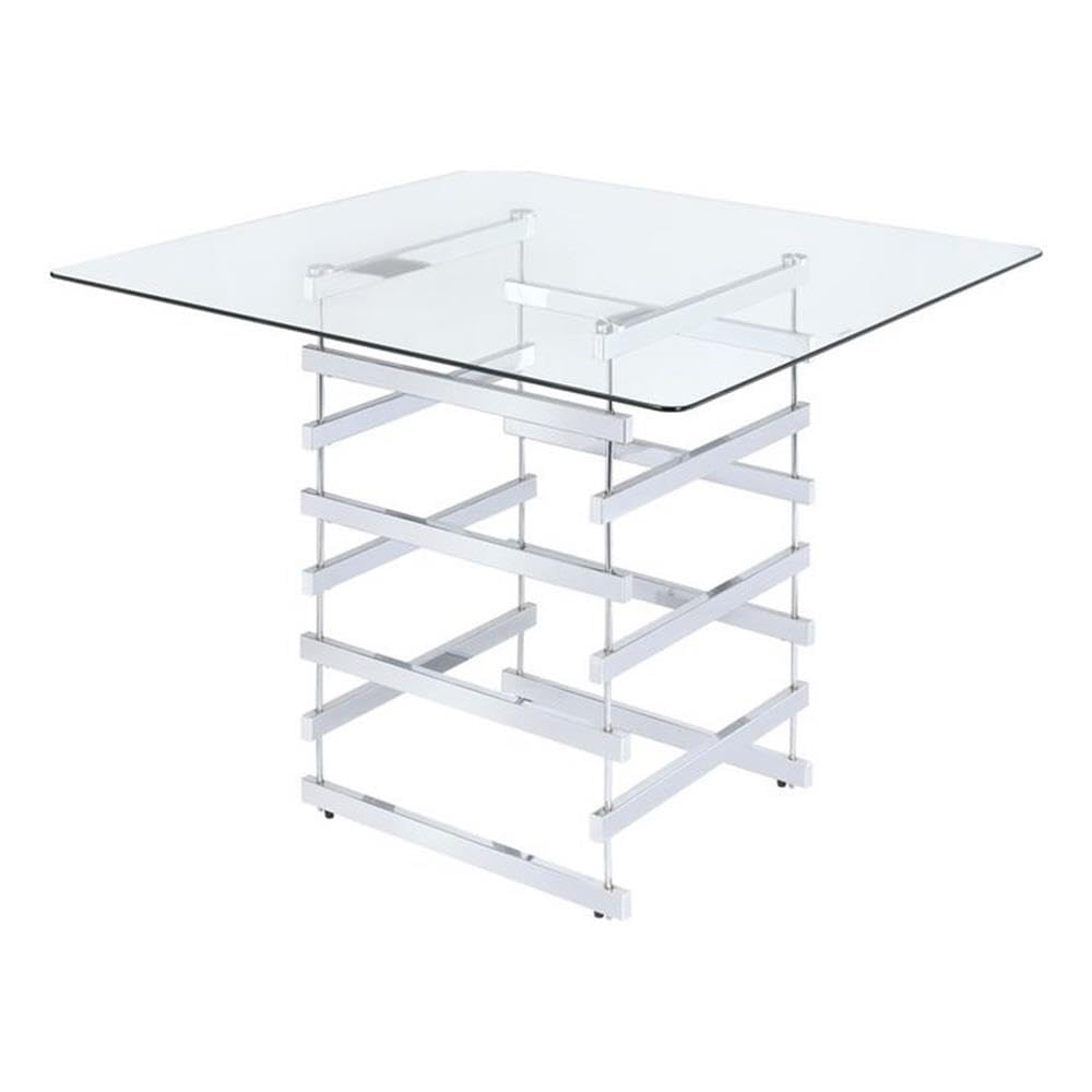 Acme Nadie Square Glass Top Pub Table In Clear And Chrome