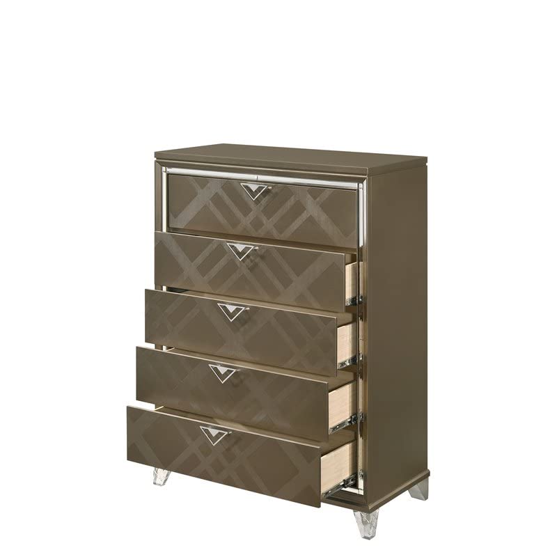 Acme Skylar 5-Drawers Wood Bedroom Chest with Acrylic Legs in Dark Champagne