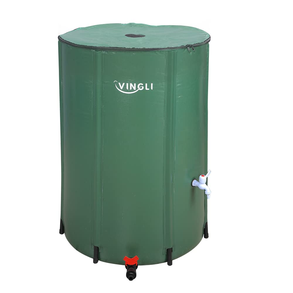 Vingli 100 Gallon Collapsible Rain Barrel, Portable Water Storage Tank, Rainwater Collection System Downspout, Water Catcher Con