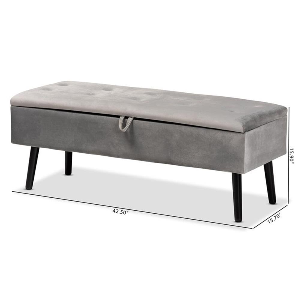 Baxton Studio Caine Modern and Contemporary Grey Velvet Fabric Upholstered and Dark Brown Finished Wood Storage Bench