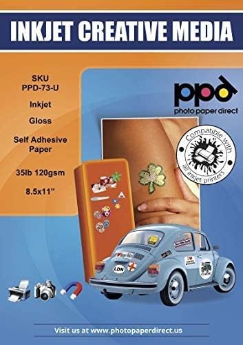 Ppd 50 Sheets Inkjet Glossy Photo Sticker Paper 35Lbs 120Gsm 8.5X11 Full Sheet Self Adhesive Instant Dry True Photographic Quali
