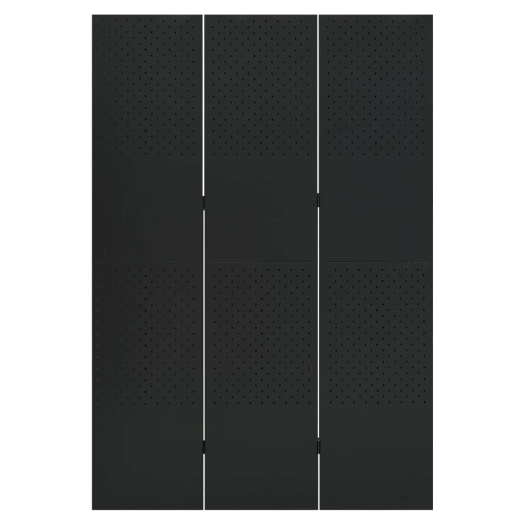 vidaXL 3-Panel Room Divider in Black, 47.2x70.9 Steel Privacy Screen for Living Room, Bedroom, Dining Room
