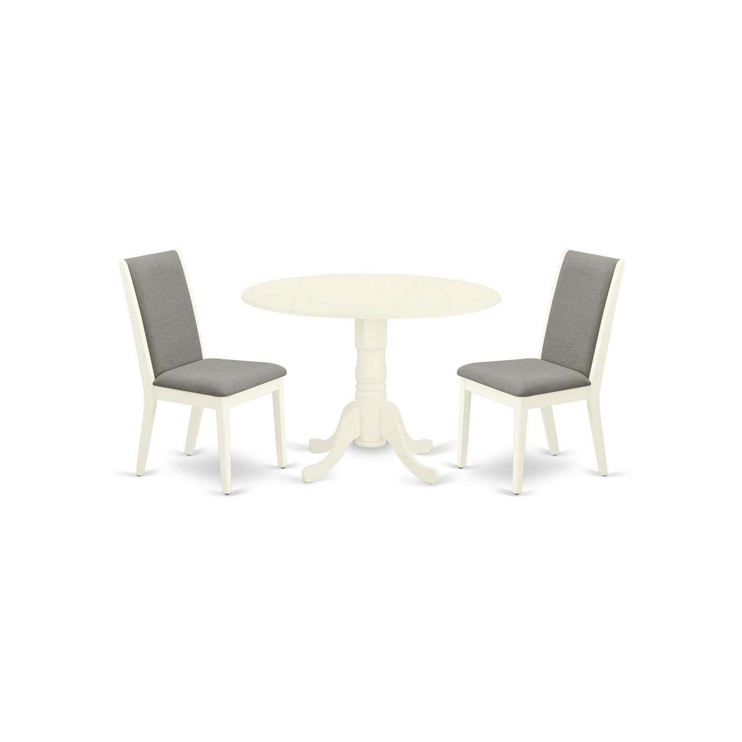 East West Furniture Dlla3-Whi-06 3 Piece Kitchen Table Set For Small Spaces Contains A Round Dining Table With Pedestal And 2 Shitake Linen Fabric Upholstered Chairs, 42X42 Inch, Linen White