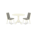 East West Furniture Dlla3-Whi-06 3 Piece Kitchen Table Set For Small Spaces Contains A Round Dining Table With Pedestal And 2 Shitake Linen Fabric Upholstered Chairs, 42X42 Inch, Linen White