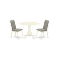 East West Furniture DLLA3-WHI-06 3 Piece Kitchen Table Set for Small Spaces Contains a Round Dining Table with Pedestal and 2 Sh