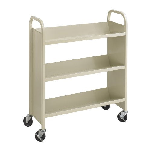 Safco 6 Shelf Rolling Book Cart, Slanted Single Sided for Library, Classroom, Office, Heavy Duty Steel, Sand