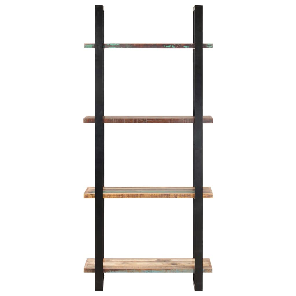 vidaXL 4-Tier Bookcase - Solid Reclaimed Wood, Powder-Coated Iron Frame, Vintage Charm Design, Spacious Shelves, Assembly Required - Dimensions: 31.5&quot;x15.7&quot;x70.9&quot; - Multicolour