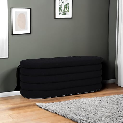Jennifer Taylor Home Fuji 49" Upholstered Oval Storage Bench, Ebony Black Boucle