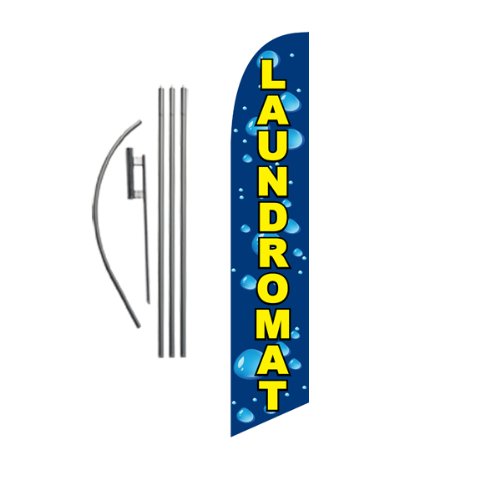 Laundromat Advertising Feather Banner Swooper Flag Sign With Flag Pole Kit And Ground Stake