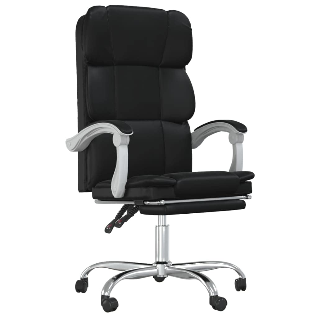 vidaXL Office Chair - Black Faux Leather, Reclining Design with Foam Filling, Comfortable Workspace Seat, Minimalistic and Elegant Style