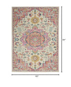 HomeRoots Ivory/Pink 100% Polypropylene 5’ x 7’ Ivory and Pink Medallion Area Rug