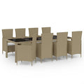 vidaXL Patio Dining Set 11 Piece with Cushions Garden Outdoor Terrace Balcony Dining Table and Chair Seat Seating Furniture Poly Rattan Beige