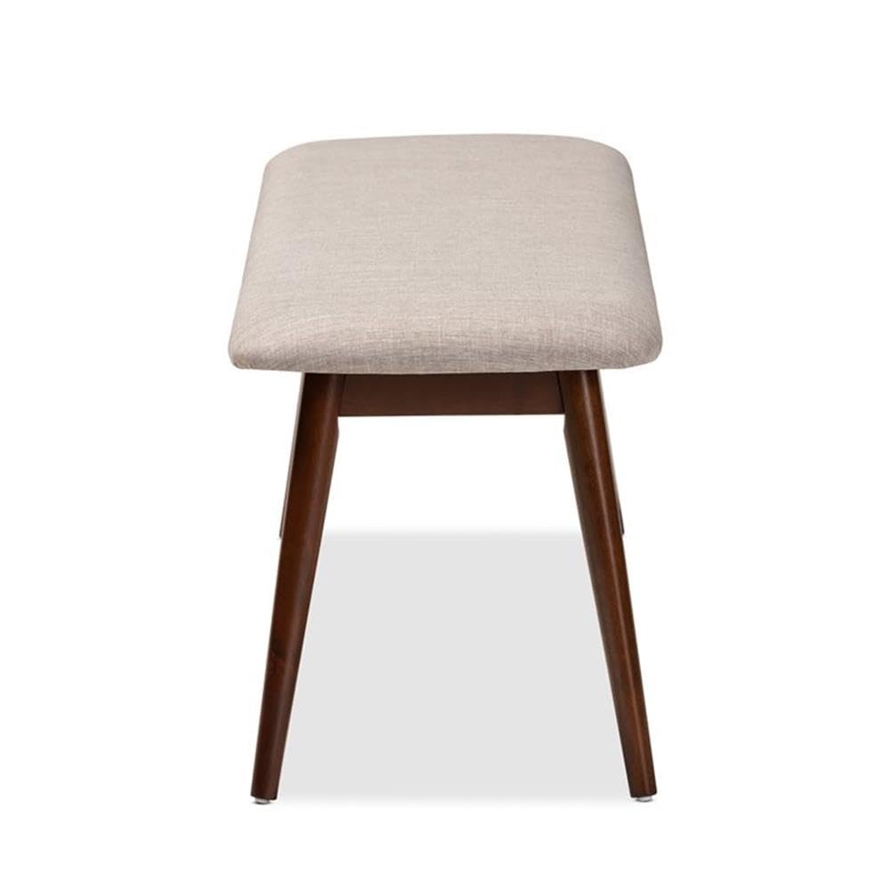 Baxton Studio Flora Mid-Century Modern Light Grey Fabric Upholstered Walnut Finished Wood Dining Bench