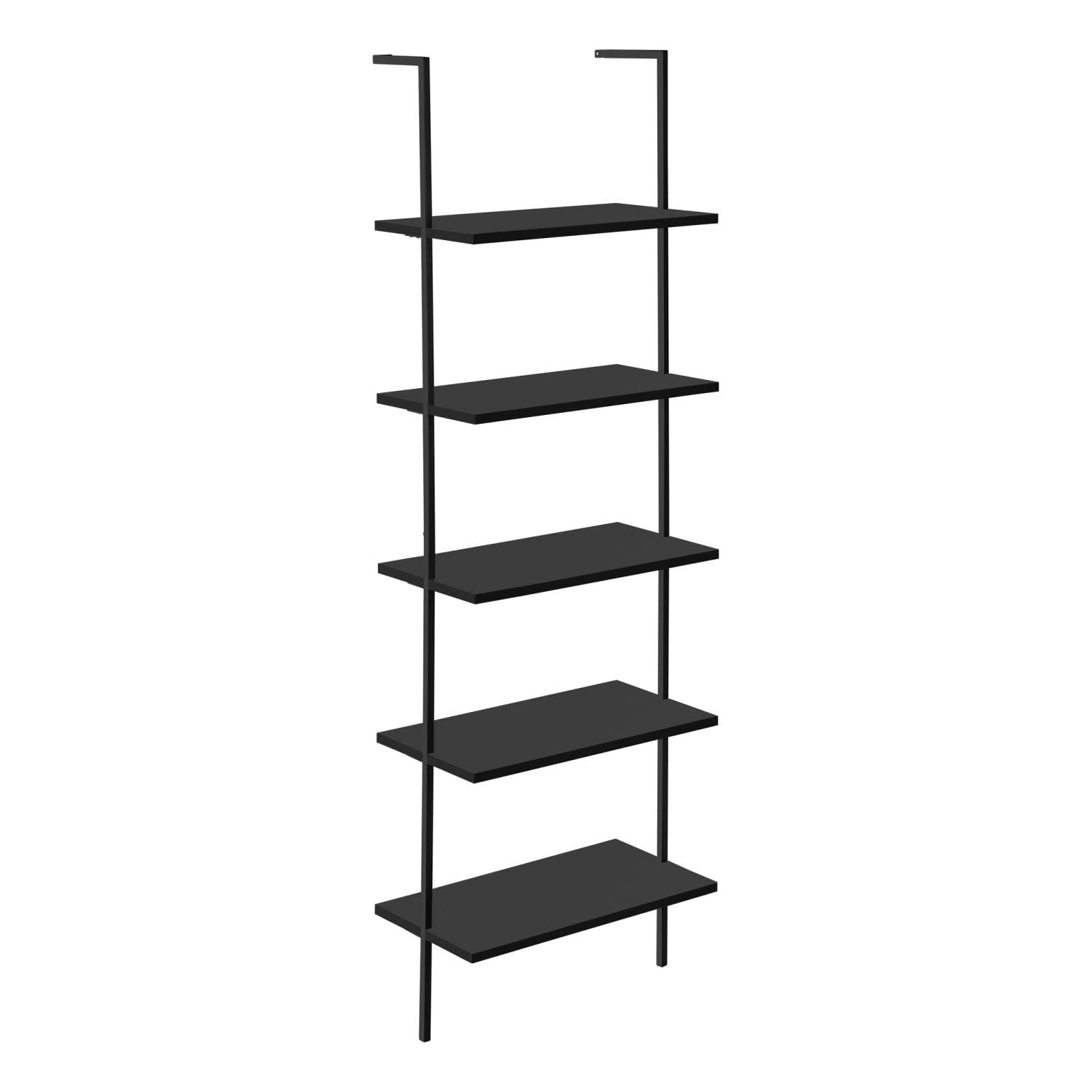 Monarch Specialties I 3683 Bookshelf, Bookcase, Etagere, Ladder, 5 Tier, 72' H, Office, Bedroom, Metal, Laminate, Black, Contemporary, Modern
